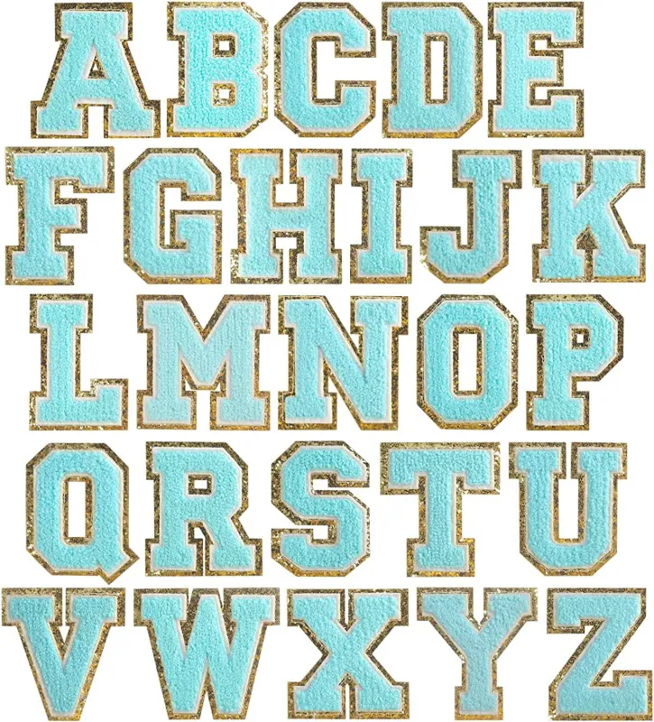 Blue Self Adhesive Chenille Letters Patches made by Threaded Pear