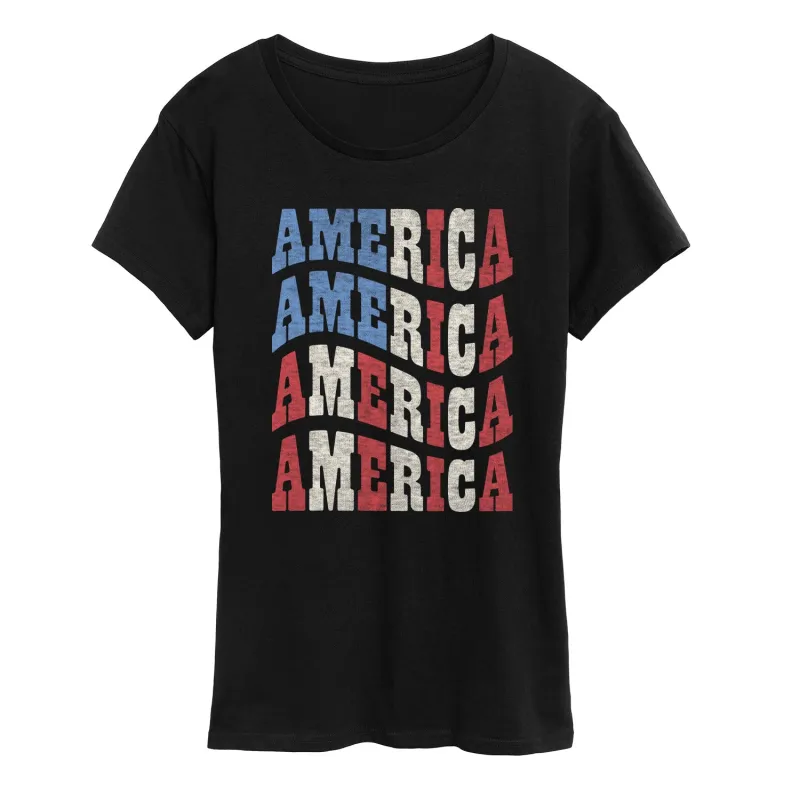 Instant Message - America Wavy - Women's Short Sleeve Graphic T-Shirt made by Zulily