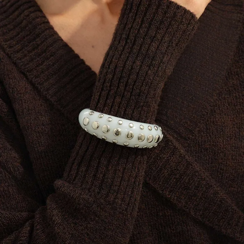 White Resin & Silvertone Layered Spot Cuff made by Zulily