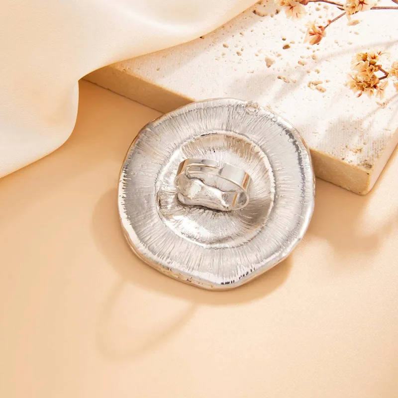 Silvertone Hammered Hat Statement Open Ring made by Zulily