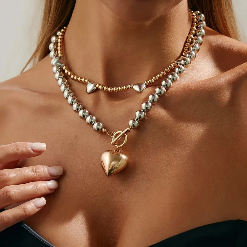 Two Tone Beads Chain Heart Pendant Necklace Set made by Zulily