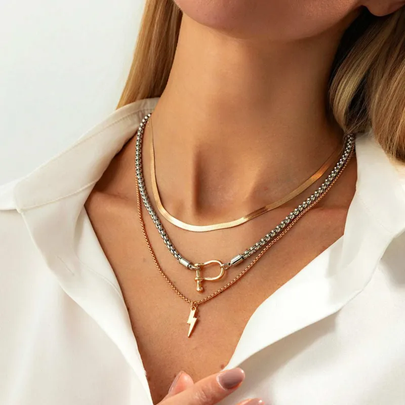 Two Tone U-Shape Lightning Pendant Necklace Set made by Zulily