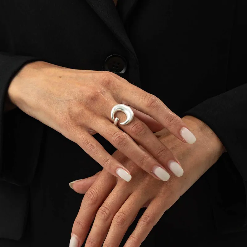 Silvertone Textured Moon Open Ring made by Zulily