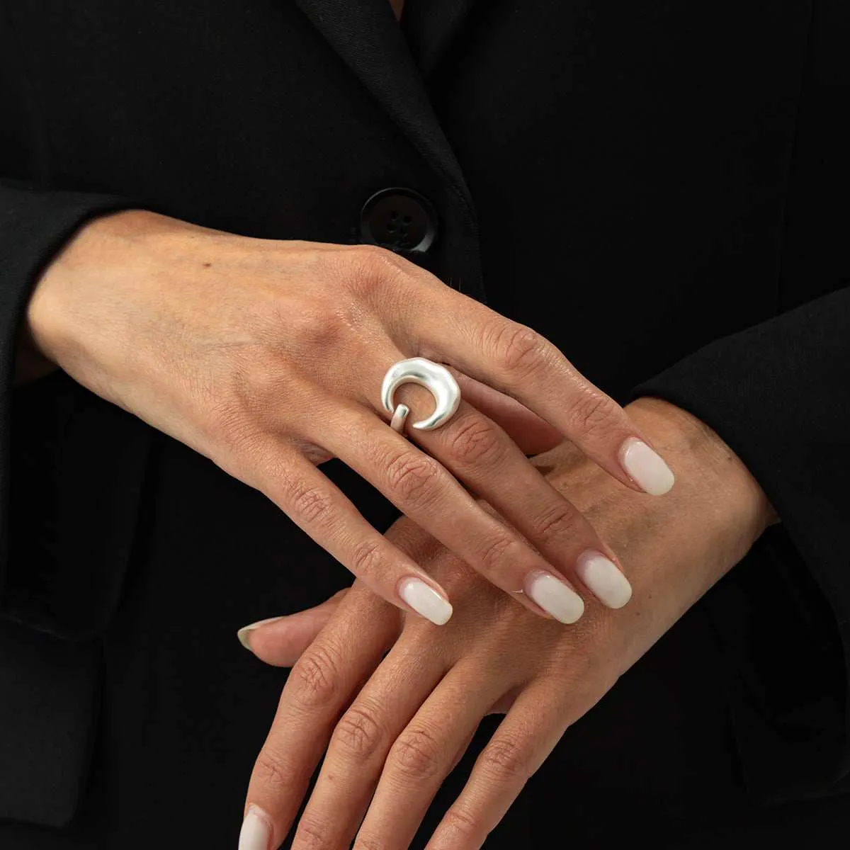 Silvertone Textured Moon Open Ring sold by Zulily