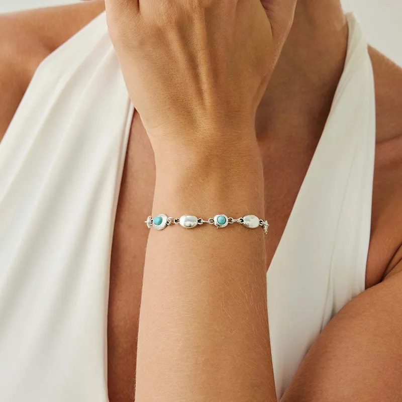Turqouise & Silvertone Oval Round Station Bracelet made by Zulily