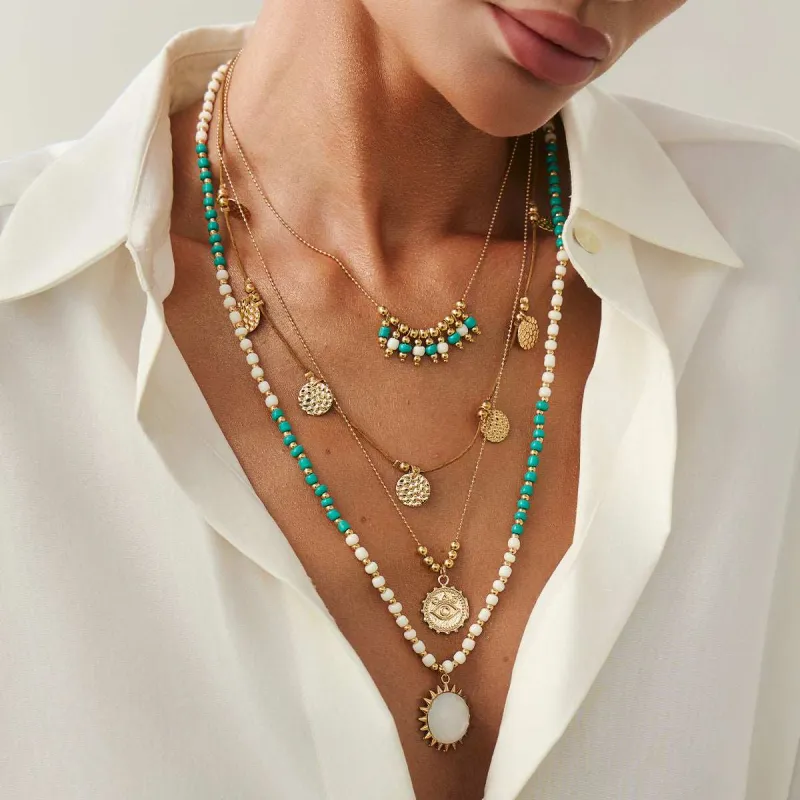 White Quartz & Howlite Polyster Goldtone Eye Sun Pendant Necklace Set made by Zulily