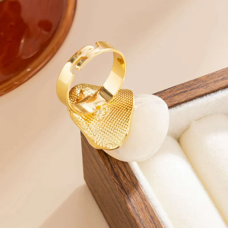 White Resin & Goldtone Irregular Drop Open Ring made by Zulily