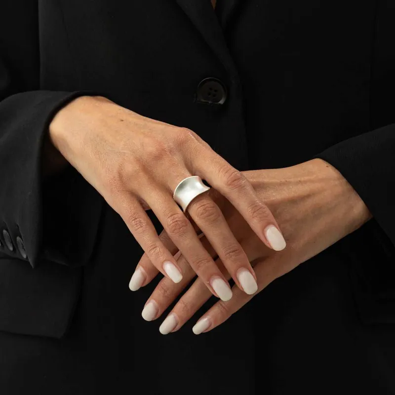 Silvertone Textured Curve Open Ring made by Zulily