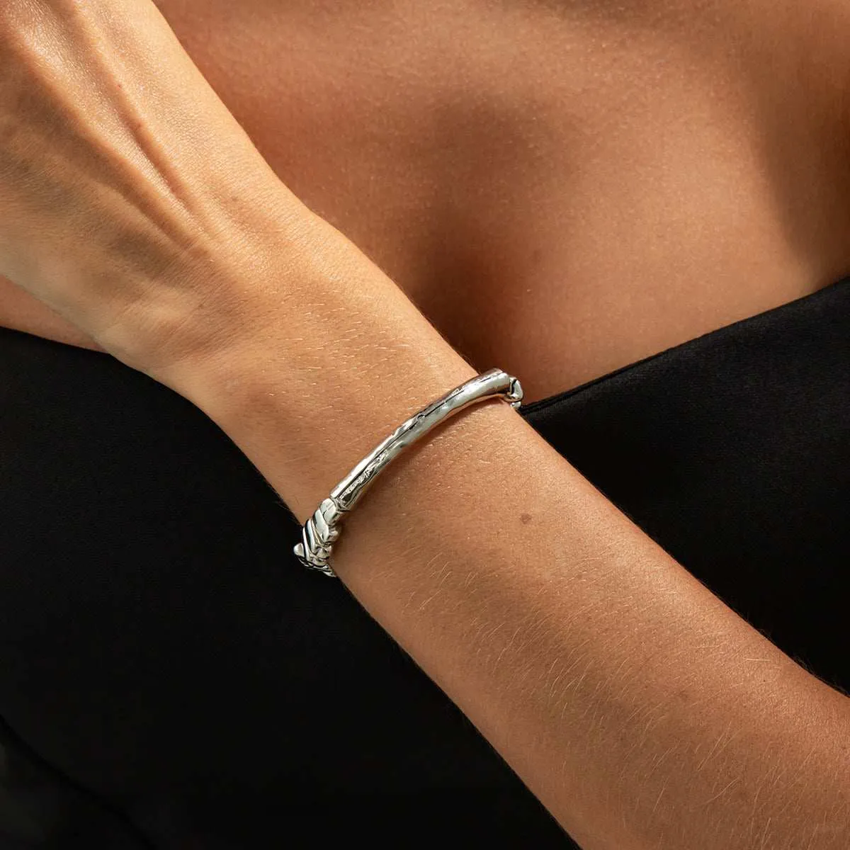 Silvertone Curved Bar Irregular Beads Chain Bracelet sold by Zulily