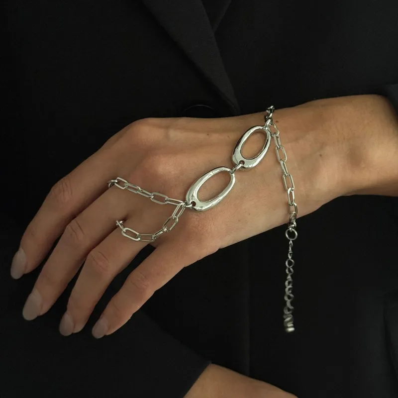 Silvertone Open Oval Finger-to-Wrist Bracelet made by Zulily