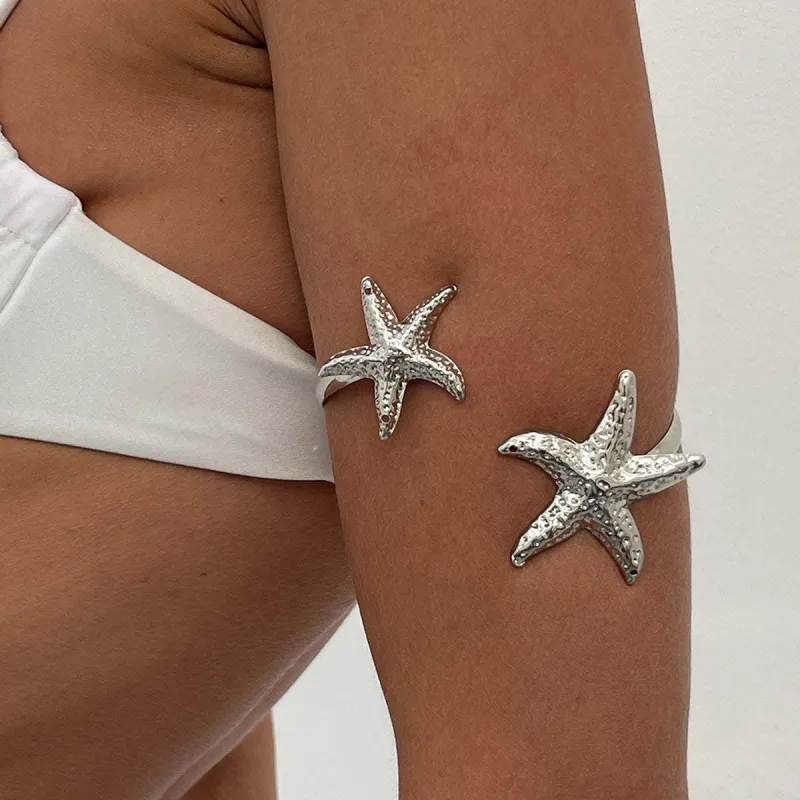 Silvertone Hammered Dual-Starfish Bypass Arm Cuff made by Zulily