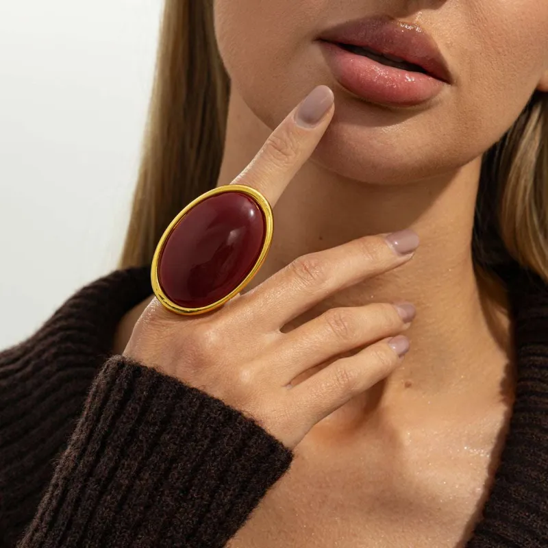 Red Resin & Goldtone Oval Statement Open Ring made by Zulily