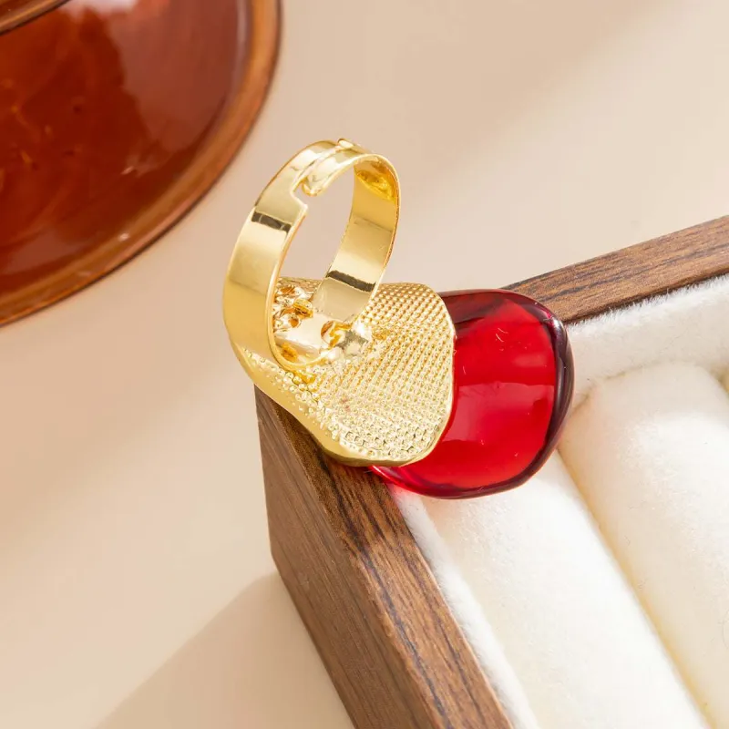 Red Resin & Goldtone Irregular Drop Open Ring made by Zulily