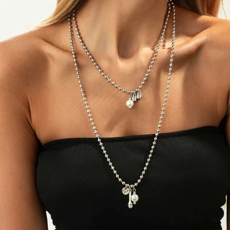 Pearl & Silvertone Drop Bar Pendant Necklace Set made by Zulily