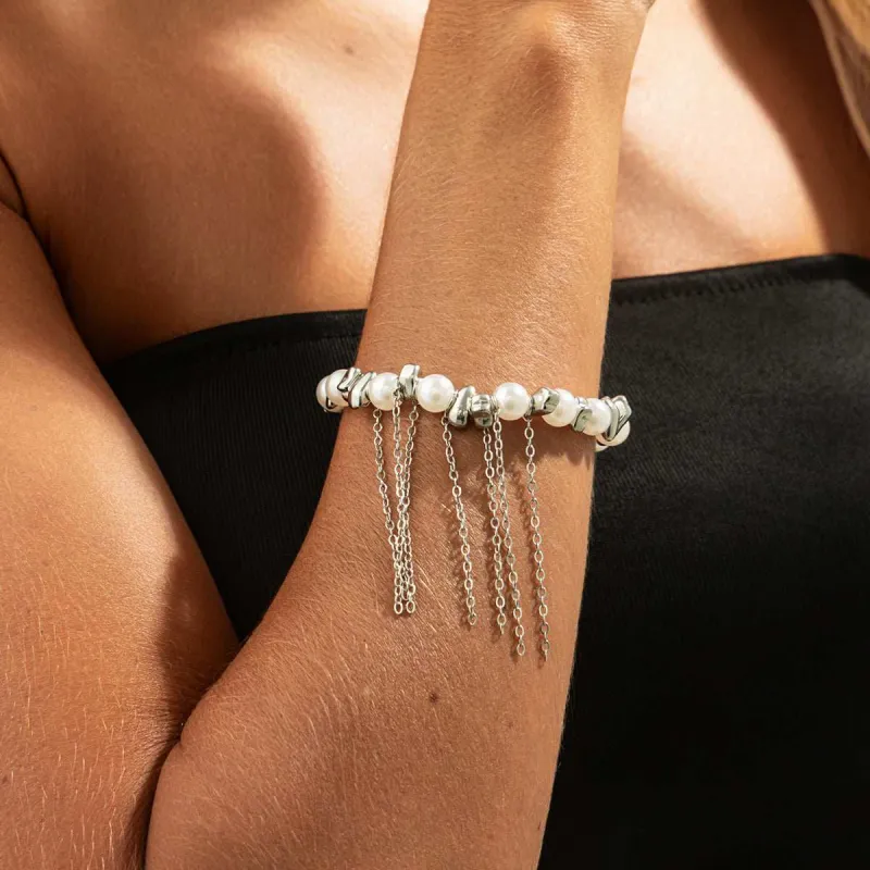 Pearl & Silvertone Tassel Beads Link Bracelet made by Zulily