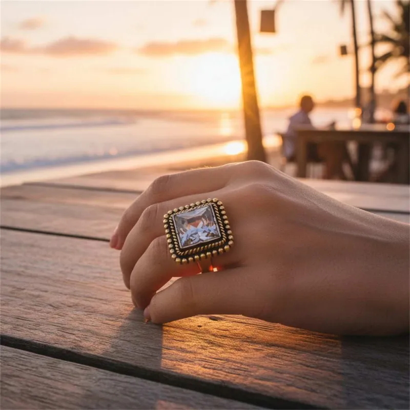 Crystal & Goldtone Radiant-Cut Twine Square Open Ring made by Zulily