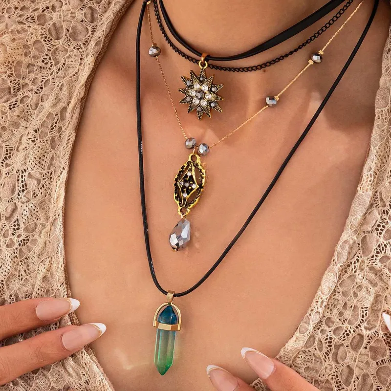 Crystal & Cubic Zirconia Acrylic Polyster Goldtone Star Hexagonal Prism Necklace Set made by Zulily