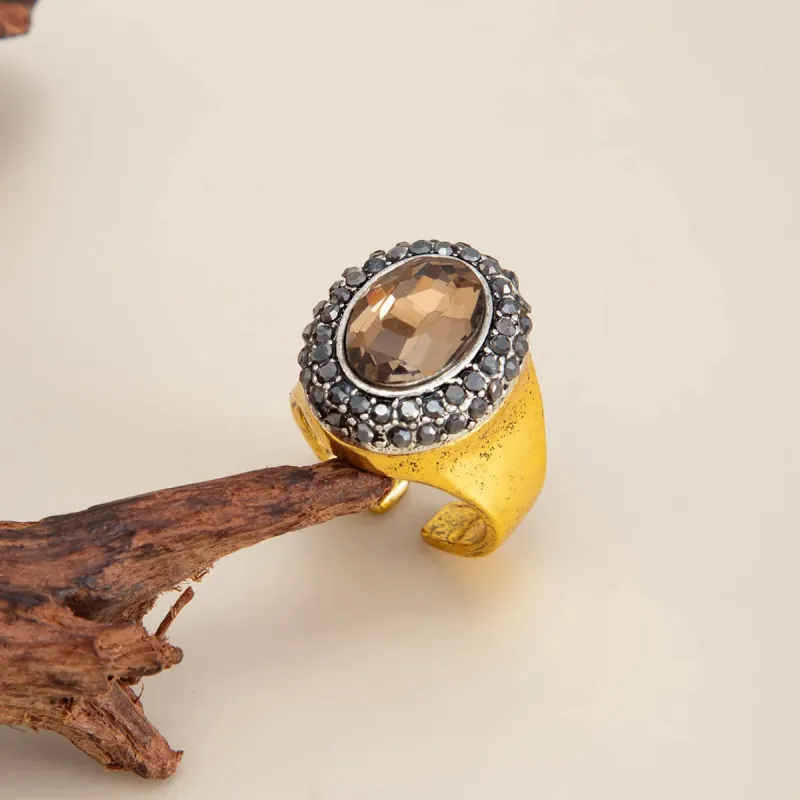 Champagne Crystal & Cubic Zirconia Goldtone Oval Hola Open Ring made by Zulily