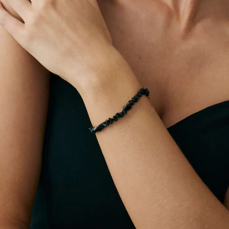 Black Resin & Silvertone Irregular Beads Link Bracelet made by Zulily