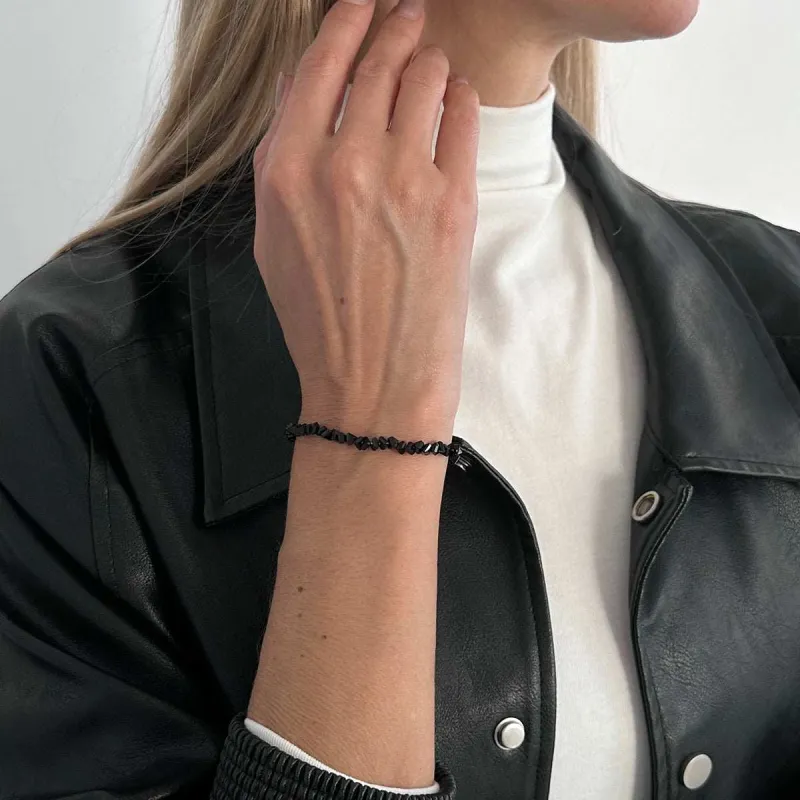 Black Resin & Silvertone Beads Chain Bracelet made by Zulily