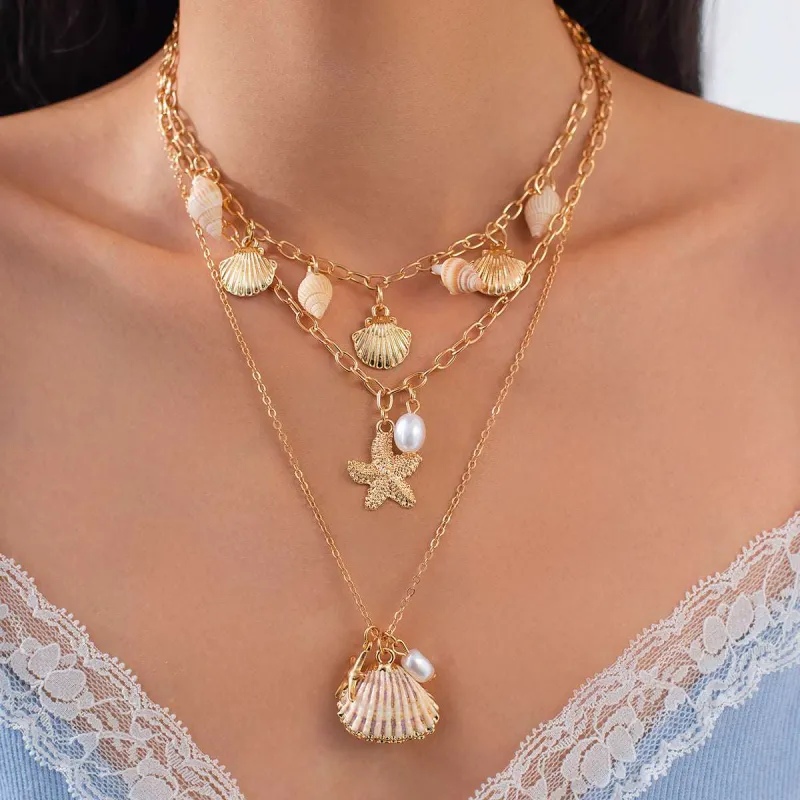 Pearl & Shell Goldtone Sea Lives Pendant Necklace Set made by Zulily