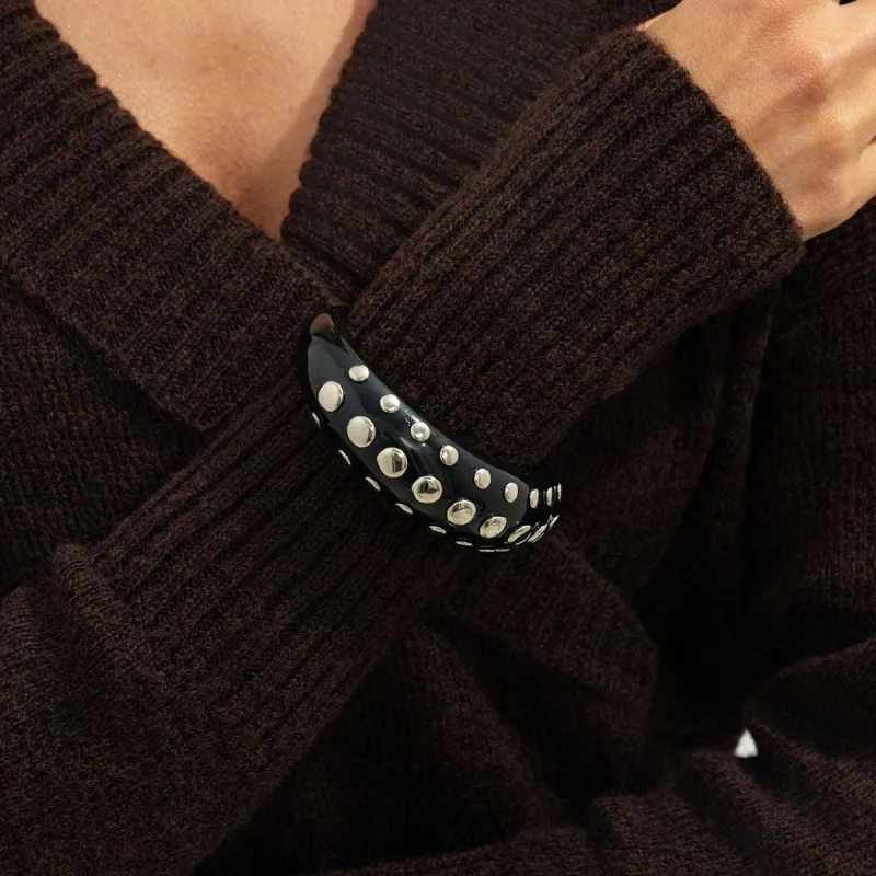 Black Resin & Silvertone Layered Spot Cuff made by Zulily