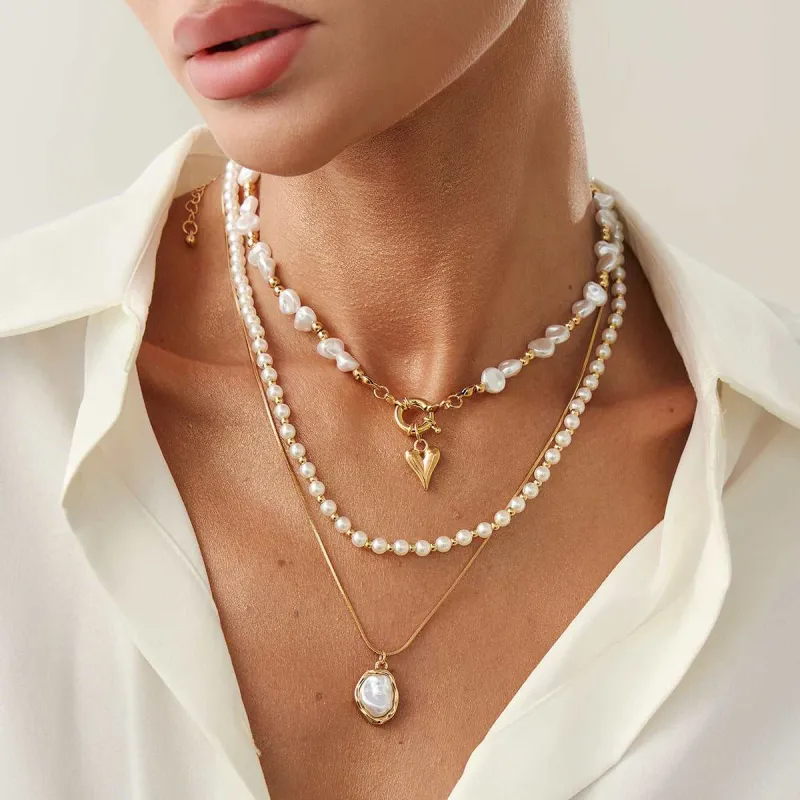 Pearl & Goldtone Beads Chain Heart Pendant Necklace Set made by Zulily