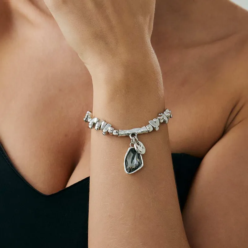 Gray Crystal & Silvertone Irregular Beads Charm Bracelet made by Zulily