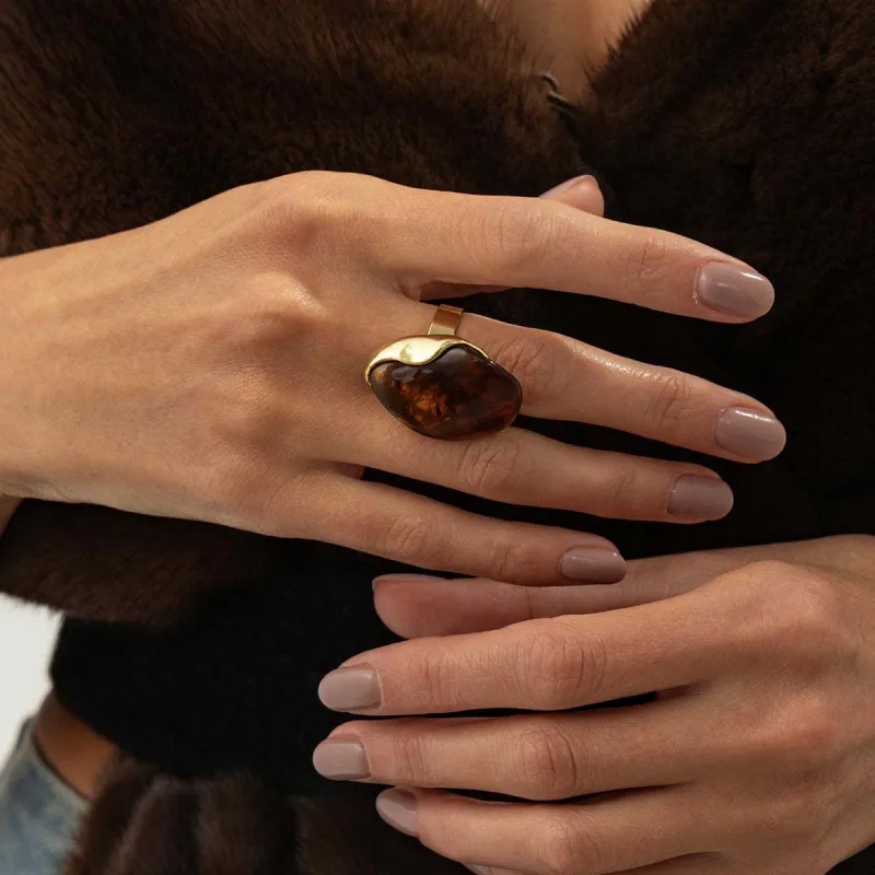 Amber Resin & Goldtone Irregular Drop Open Ring made by Zulily
