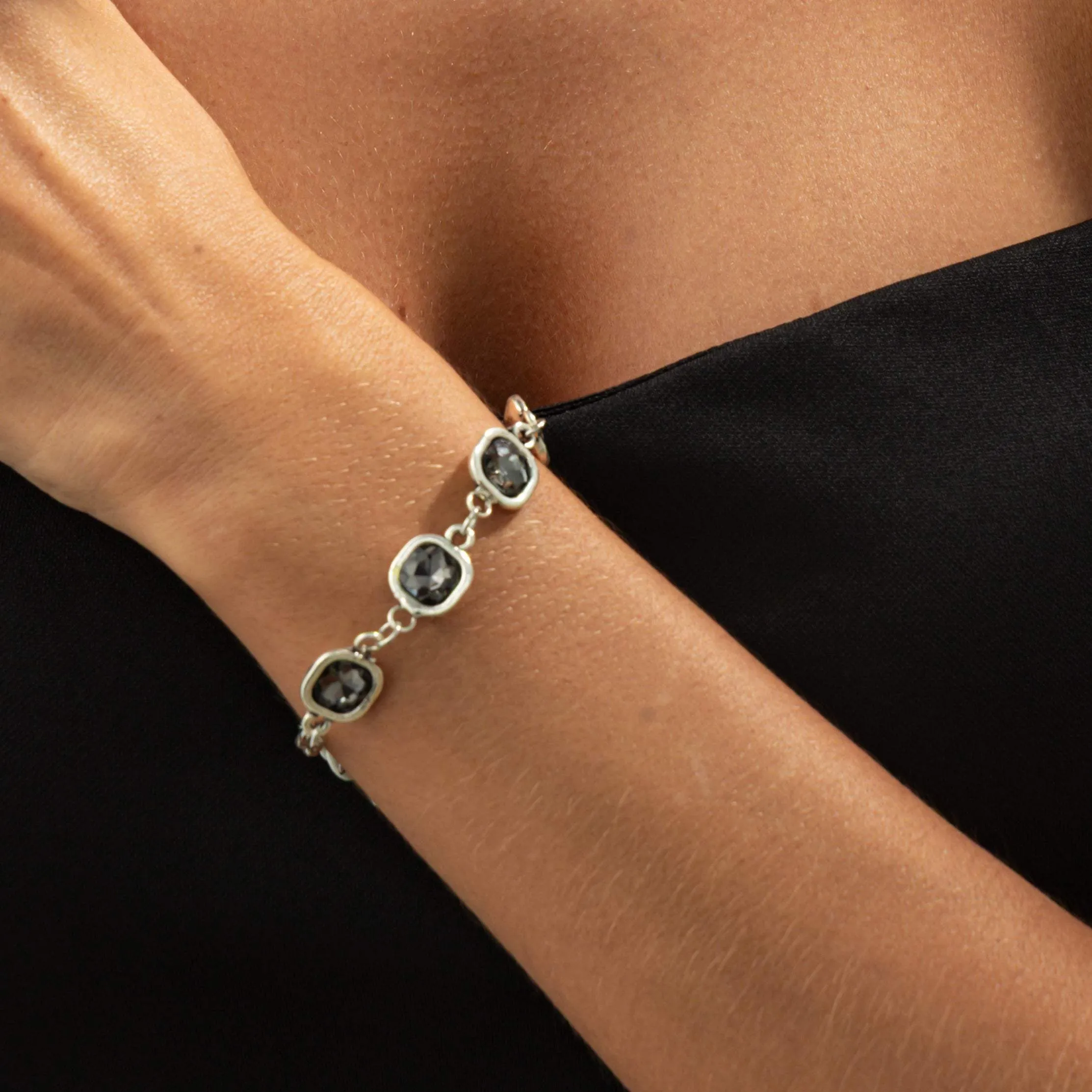 Crystal & Silvertone Square Station Chain Bracelet sold by Zulily