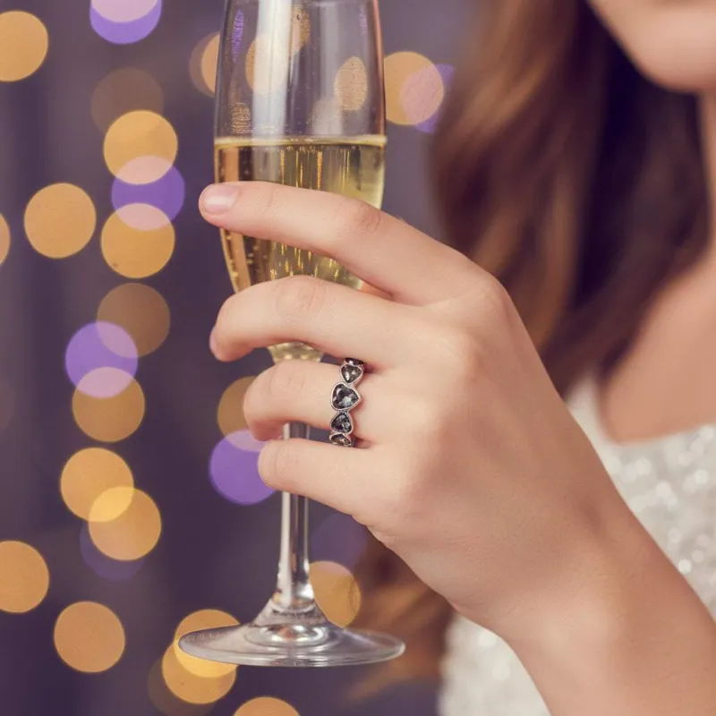 Gray Crystal & Silvertone Linked Heart Bypass Ring made by Zulily