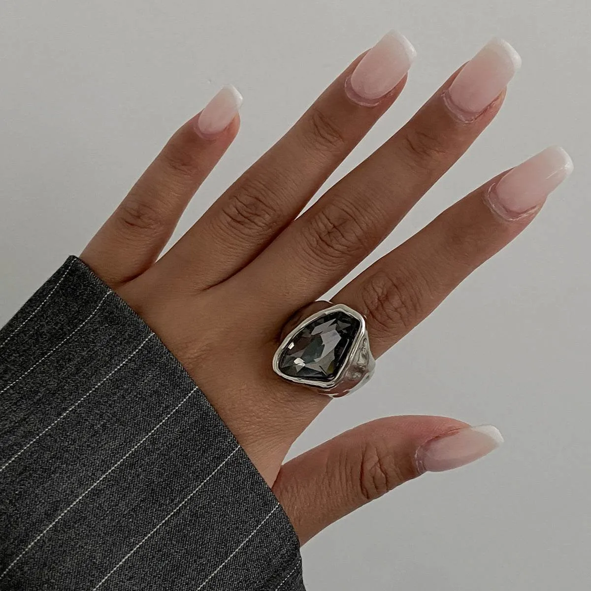 Gray Crystal & Silvertone Irregular Shape Open Ring sold by Zulily