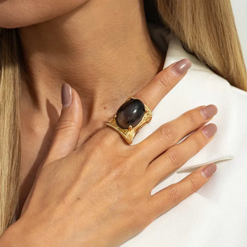 Gray Resin & Goldtone Prong-Set Oval Open Ring made by Zulily