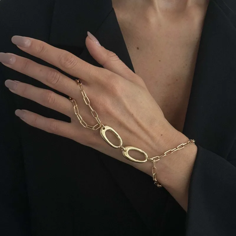 Goldtone Open Oval Finger-to-Wrist Bracelet made by Zulily