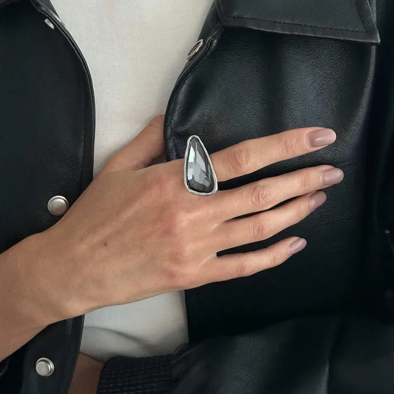 Gray Crystal & Silvertone Triangle Open Ring made by Zulily