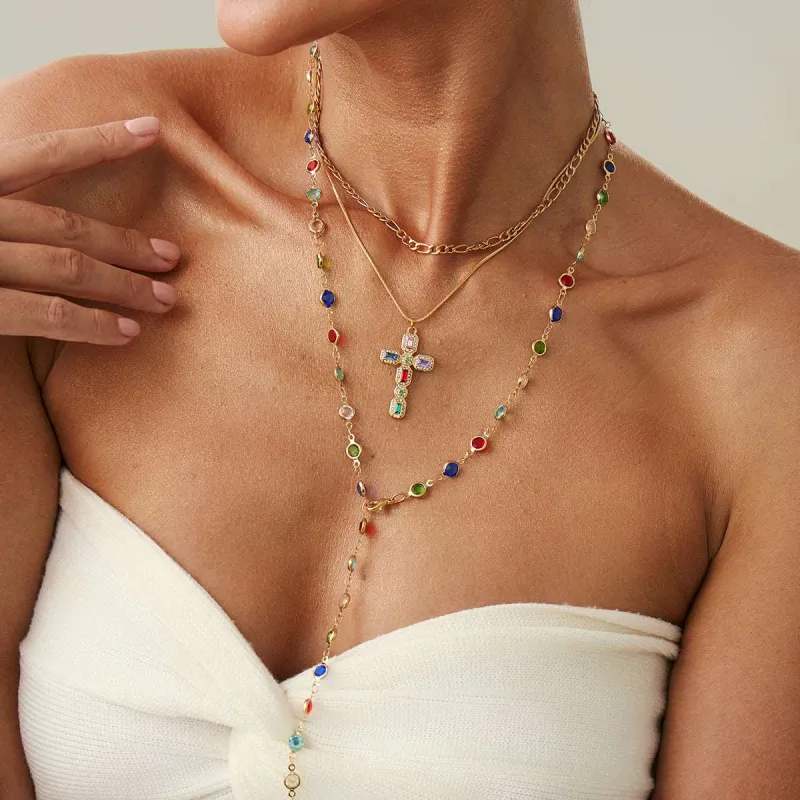 Multi-Colored Crystal & Cubic Zirconia Goldtone Cross Pendant Drop Necklace Set made by Zulily