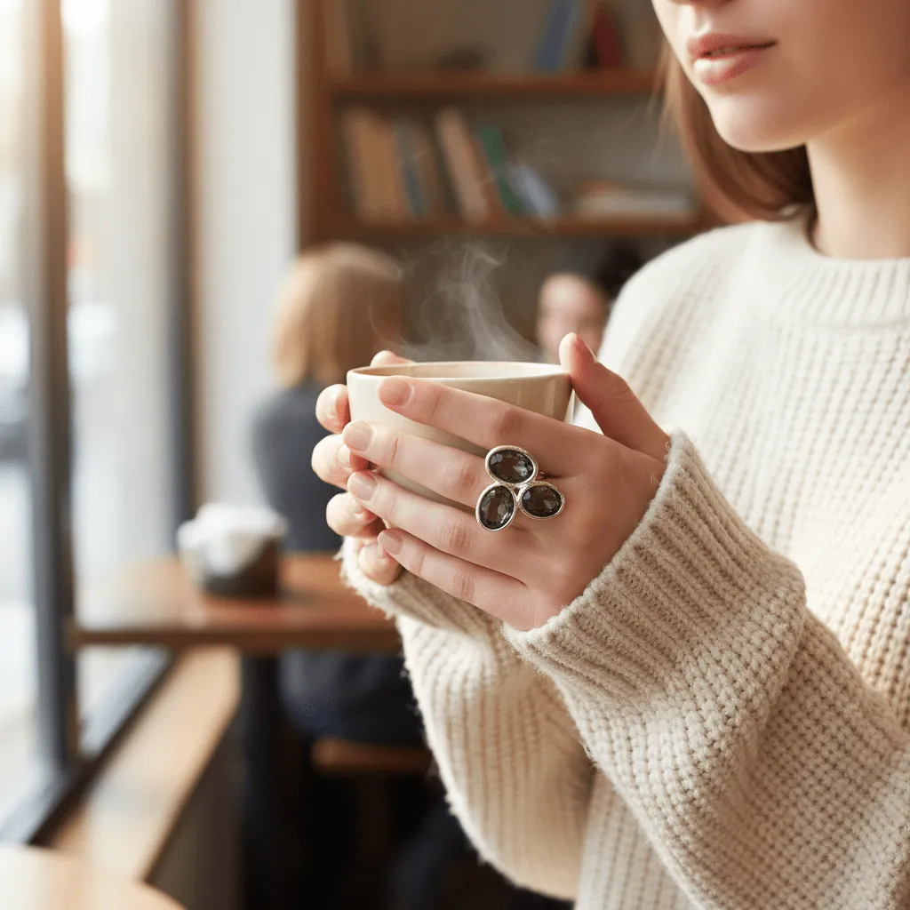 Gray Crystal & Silvertone Tri-Oval Open Ring sold by Zulily