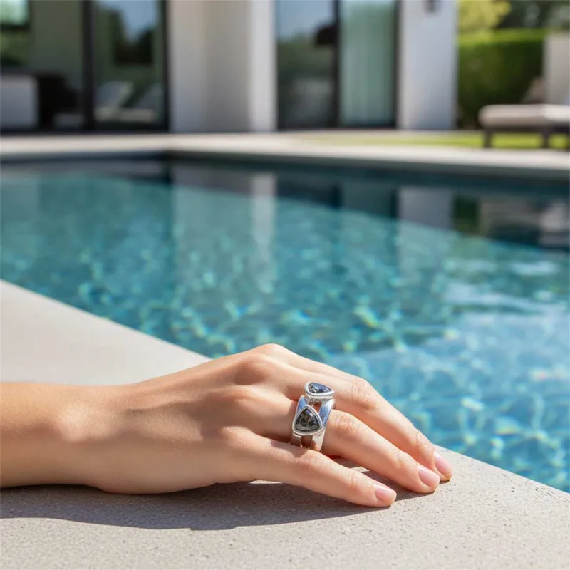 Gray Crystal & Silvertone Triangle Cluster Layered Open Ring made by Zulily