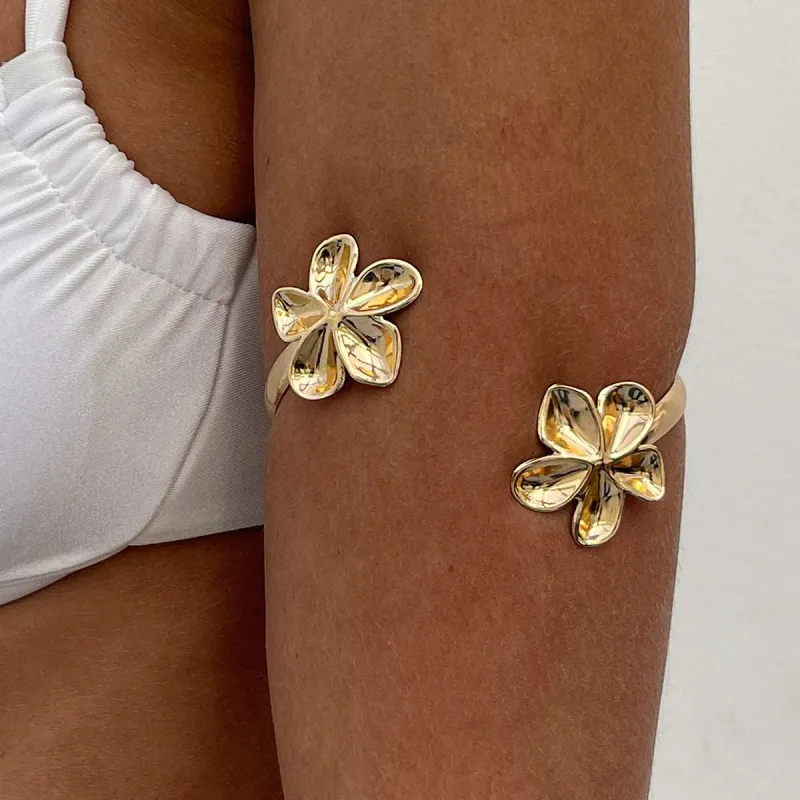 Goldtone Dual-Flower Bypass Arm Cuff made by Zulily