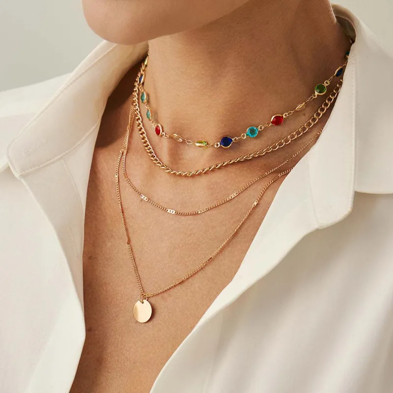 Multi-Colored Crystal & Goldtone Circular Pendant Layered Necklace Set made by Zulily