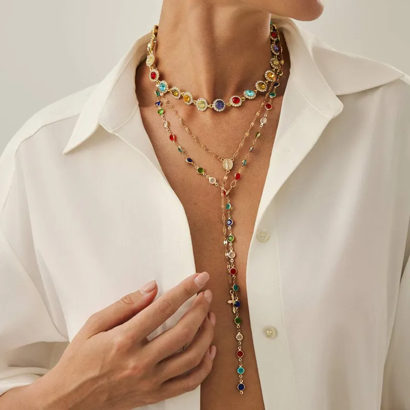 Multi-Colored Crystal & Cubic Zirconia Goldtone Beads Cross Drop Necklace Set made by Zulily
