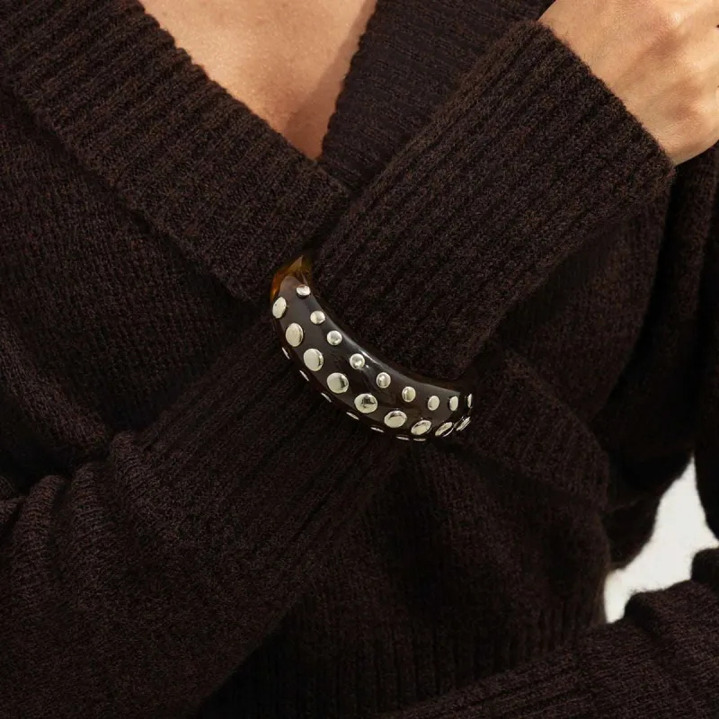 Amber Resin & Silvertone Layered Spot Cuff made by Zulily