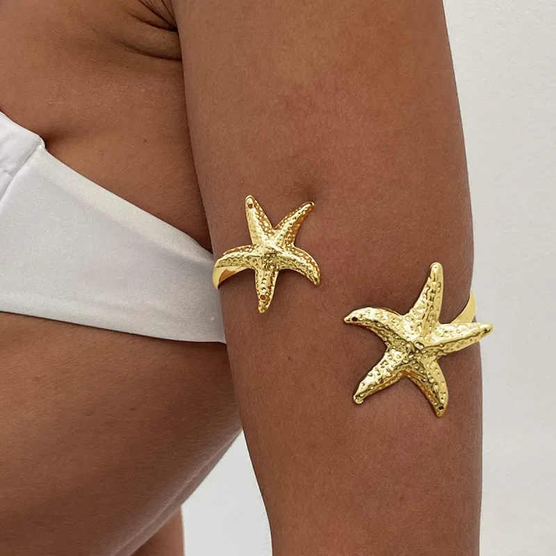 Goldtone Hammered Dual-Starfish Bypass Arm Cuff made by Zulily