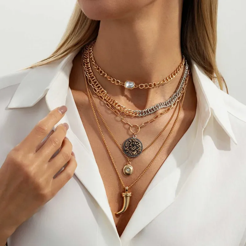 Cubic Zirconia & Crystal Two Tone Round Knife Necklace Set made by Zulily
