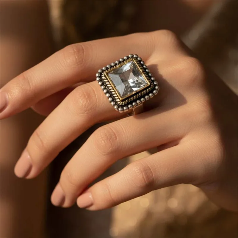 Crystal & Silvertone Radiant-Cut Twine Square Open Ring made by Zulily