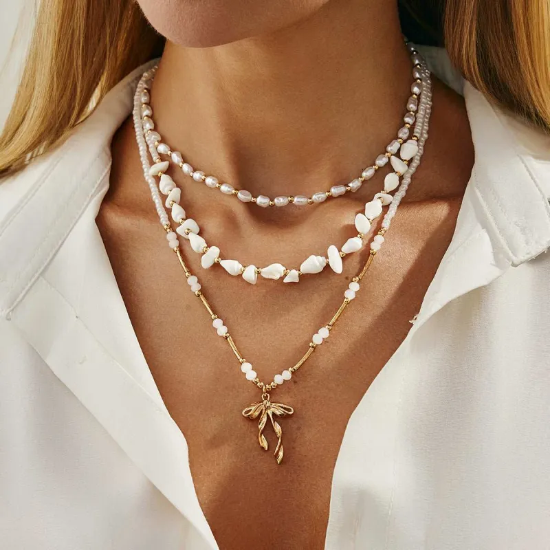 Pearl & Shell Acrylic Goldtone Bow Pendant Necklace Set made by Zulily