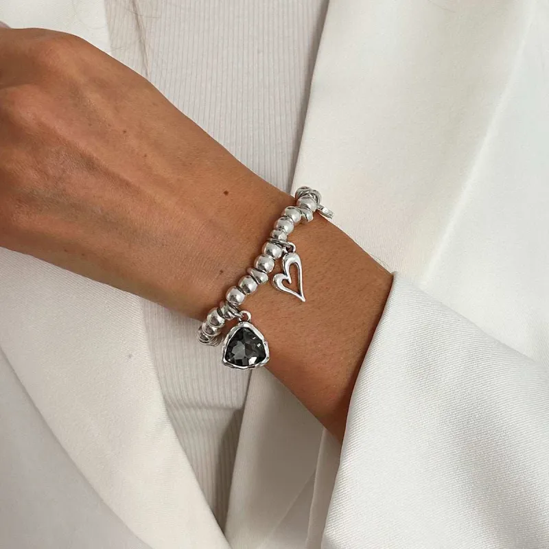 Crystal & Silvertone Open Heart Charm Stretch Bracelet made by Zulily