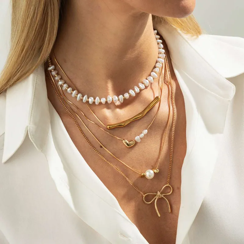 Baroque Pearl & Goldone Bar Heart Bow Pendant Necklace Set made by Zulily