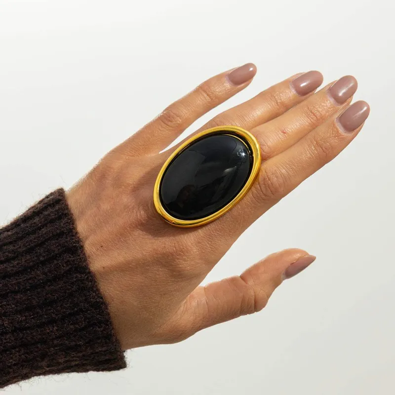 Black Resin & Goldtone Oval Statement Open Ring made by Zulily