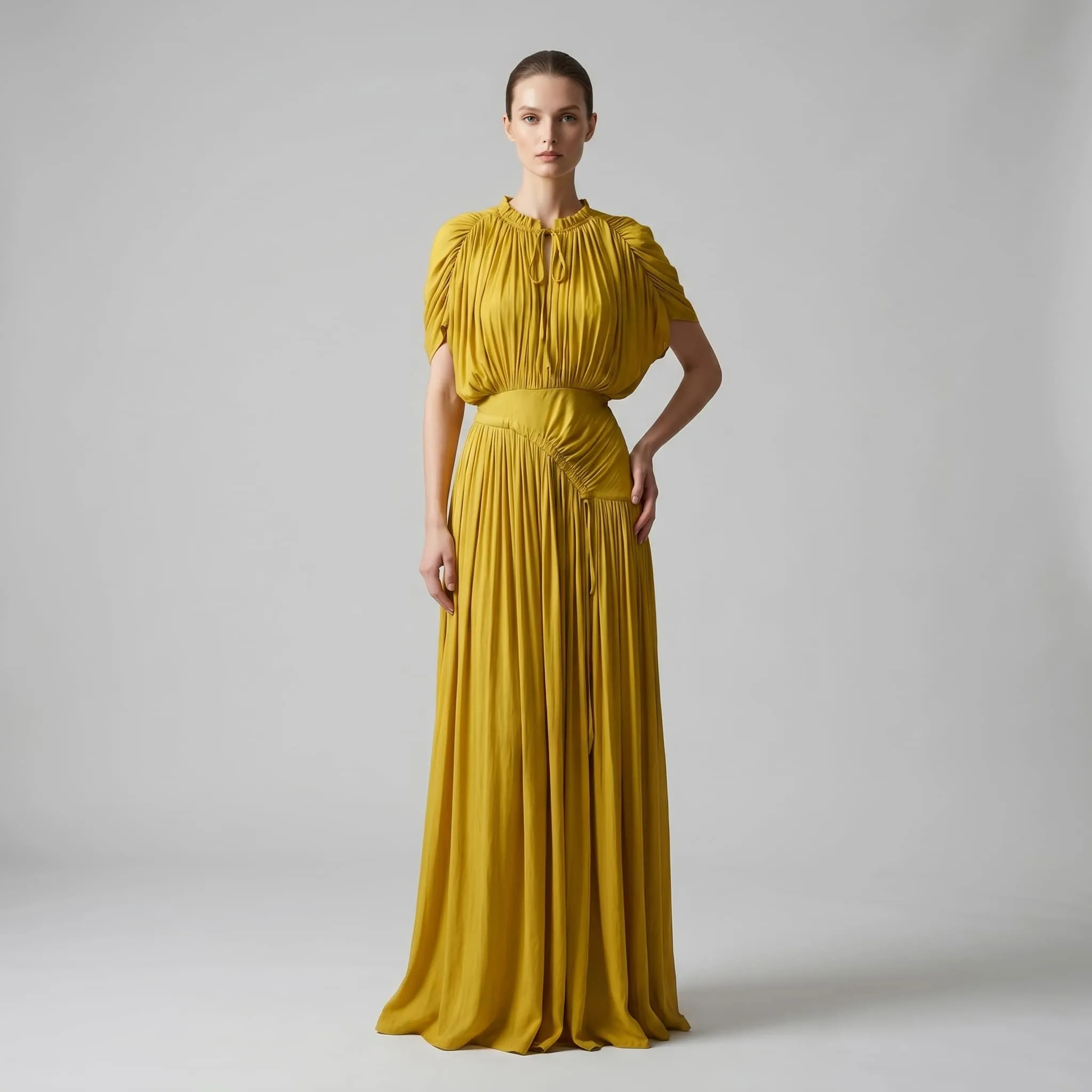 Aria Romance Women's Vibrant Pleated Maxi Gown - High Neck Tie-Up Gala Dress sold by Zulily